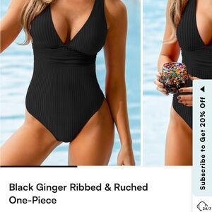 Black Ribbed One-Piece Swimsuit